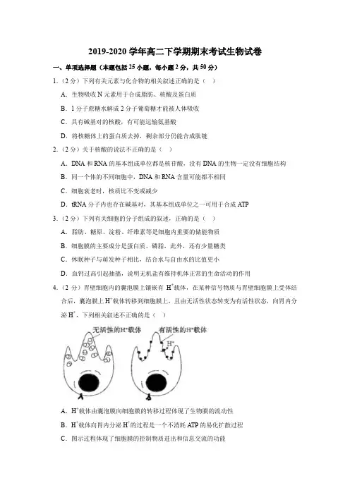 2019-2020学年高二下学期期末考试生物试卷附解答