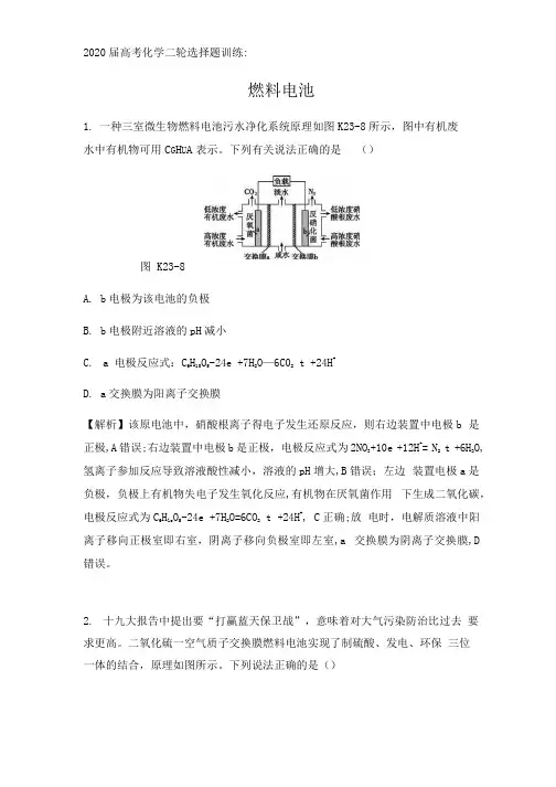 2020届高考化学二轮选择题训练：燃料电池【答案+解析】.docx