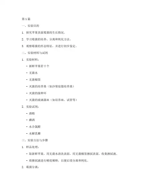 苹果霉菌培养实验报告(3篇)