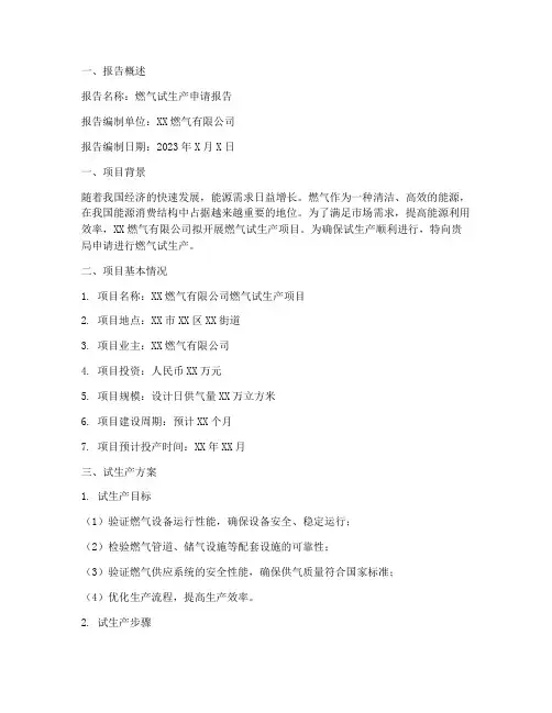 燃气试生产申请报告