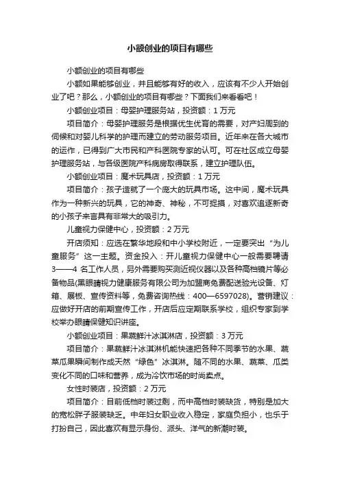 小额创业的项目有哪些