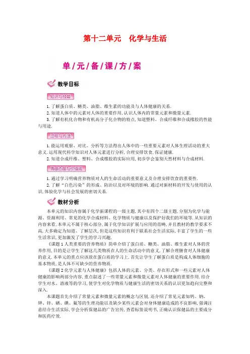 人教版九年级化学下册：《化学与生活》全章优秀教案
