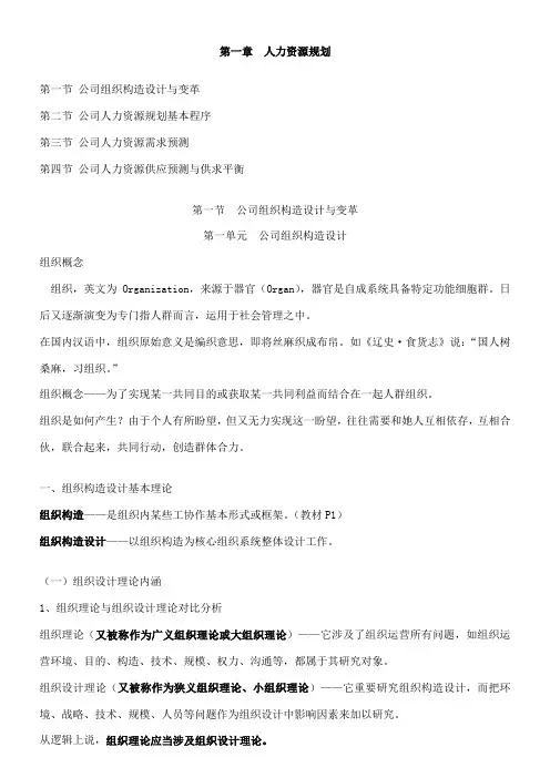 2021年人力资源规划重点笔记人力资源管理师二级考试