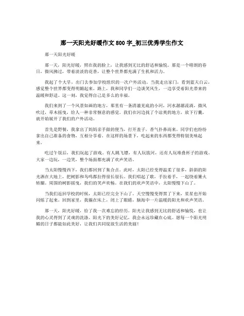 那一天阳光好暖作文800字_初三优秀学生作文