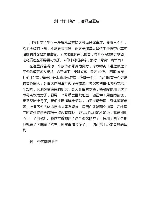 一剂“竹叶茶”，治好尿毒症