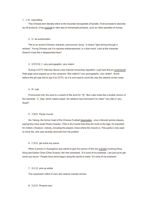 中国热门网络词汇英文翻译