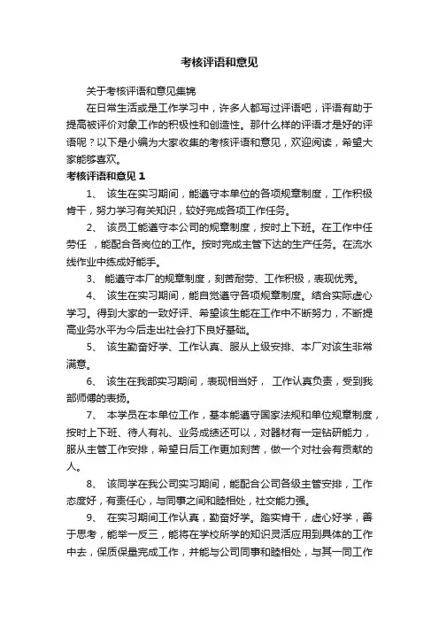 考核评语和意见