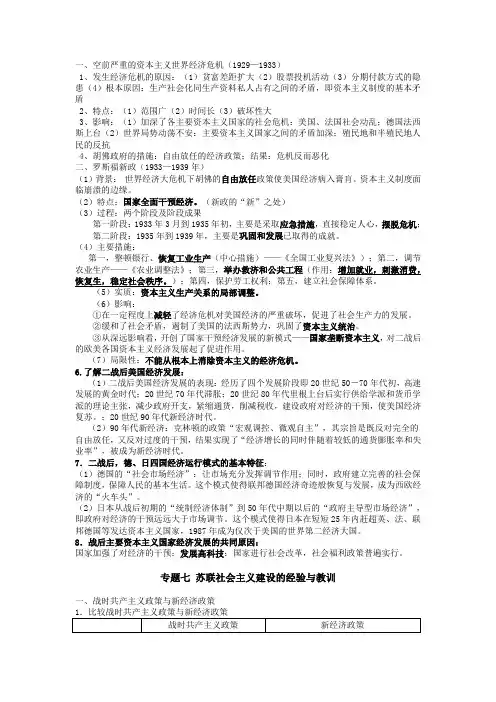 历史必修二专题六、七复习提纲