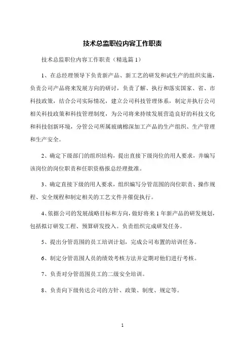 技术总监职位内容工作职责