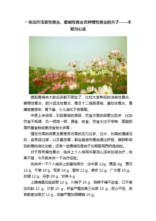 一张治疗浅表性胃炎、萎缩性胃炎各种慢性胃炎的方子——半夏泻心汤
