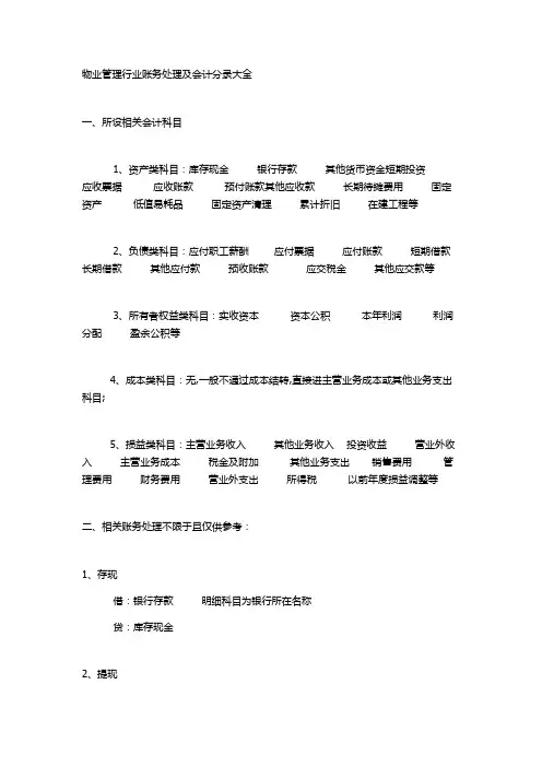 物业管理行业账务处理及会计分录大全