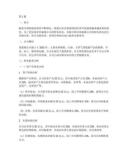 能源公司财务分析报告(3篇)