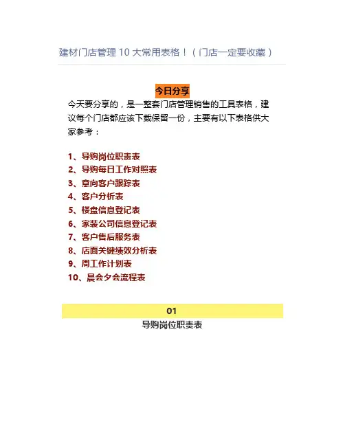 建材门店管理10大常用表格(门店一定要收藏)