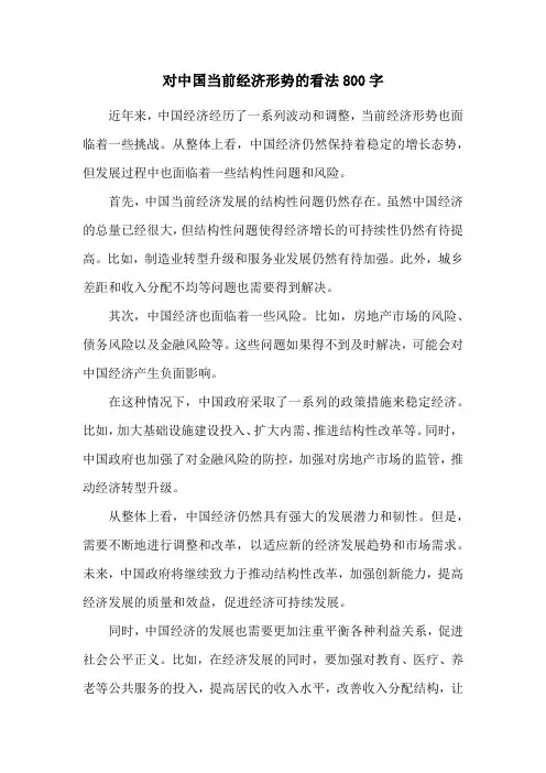 对中国当前经济形势的看法800字