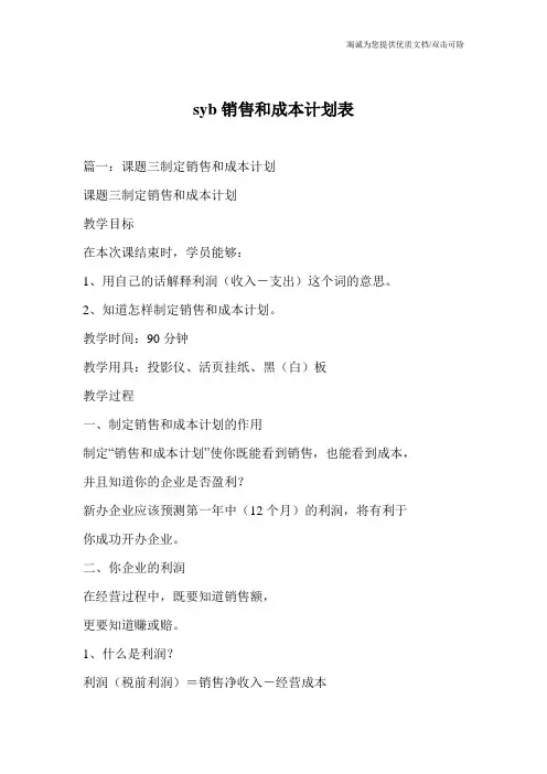 syb销售和成本计划表