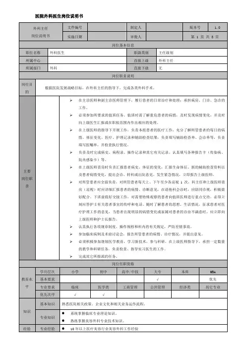医院外科医生岗位说明书