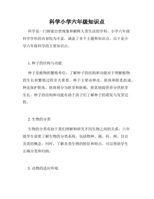 科学小学六年级知识点