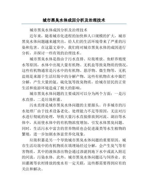 城市黑臭水体成因分析及治理技术