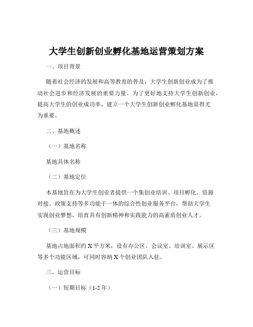 大学生创新创业孵化基地运营策划方案