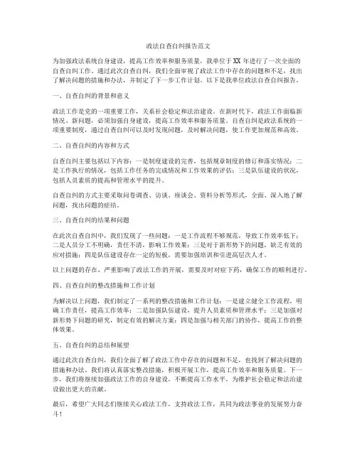 政法自查自纠报告范文