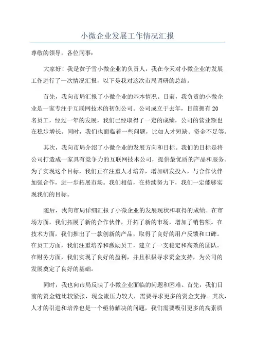 小微企业发展工作情况汇报