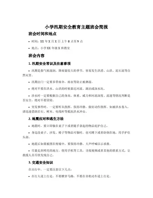 小学汛期安全教育主题班会简报
