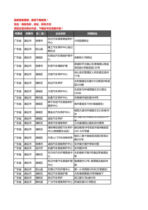 新版广东省清远市汽车保养企业公司商家户名录单联系方式地址大全383家