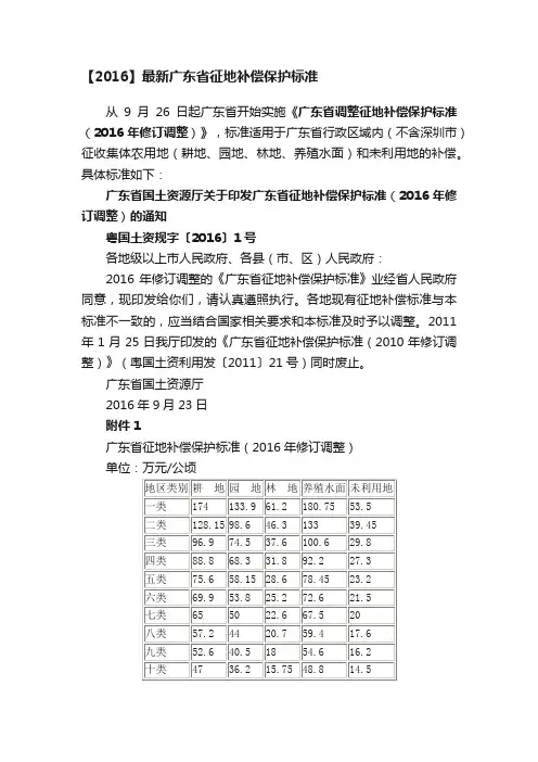 【2016】最新广东省征地补偿保护标准