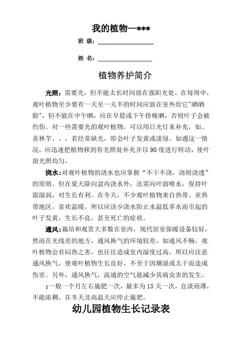 幼儿园植物观察记录表