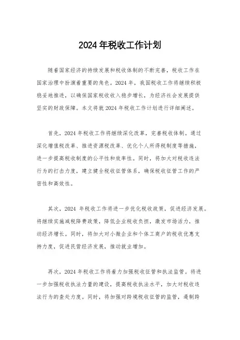 2024年税收工作计划