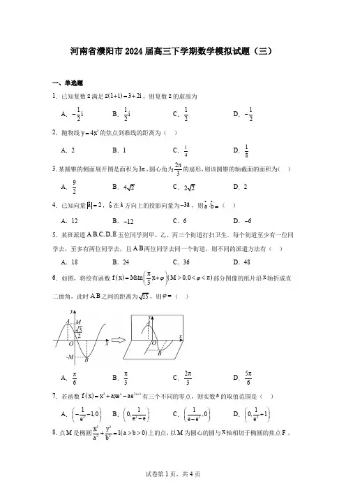 河南省濮阳市2024届高三下学期数学模拟试题(三)