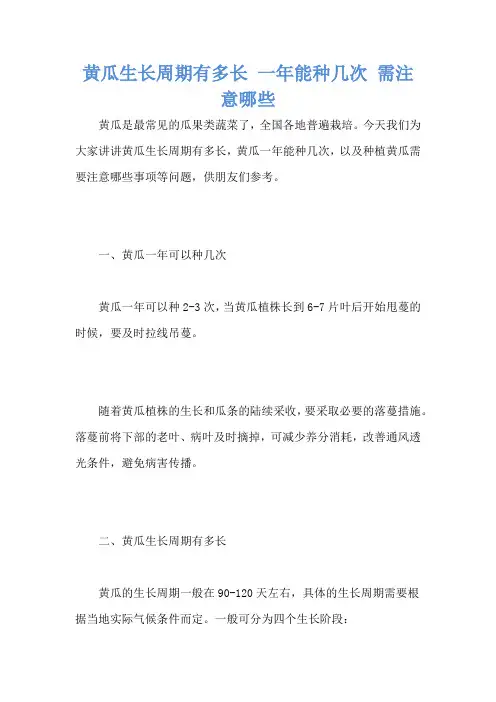 黄瓜生长周期有多长 一年能种几次 需注意哪些