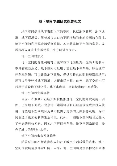 地下空间专题研究报告范文