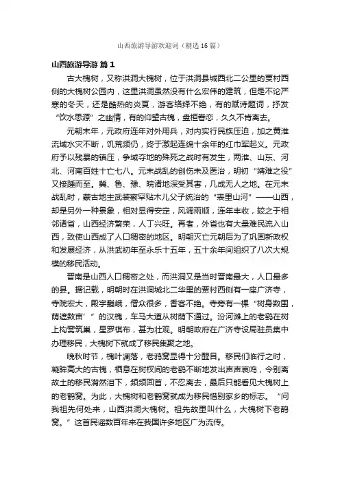山西旅游导游欢迎词（精选16篇）