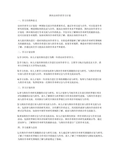 国内访问学者学习计划