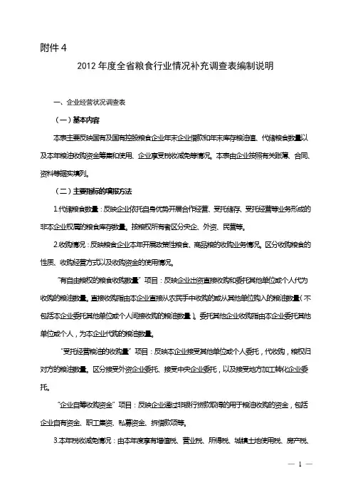 2010年全国粮食会计决算编制说明