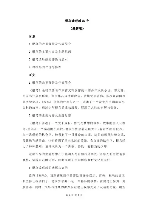 根鸟读后感20字