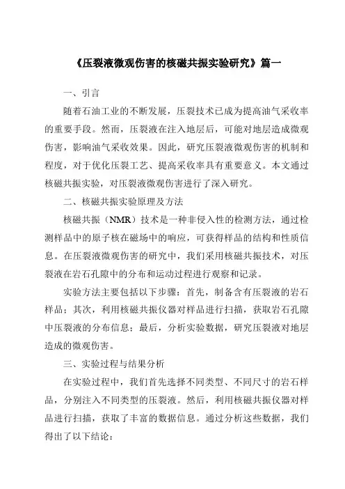 《2024年压裂液微观伤害的核磁共振实验研究》范文
