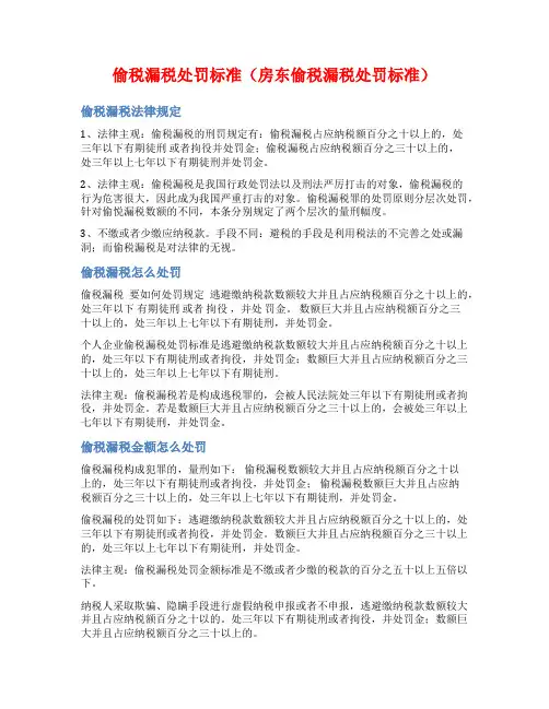 偷税漏税处罚标准(房东偷税漏税处罚标准)