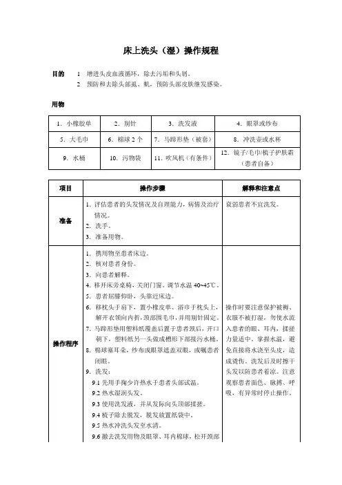 床上洗头(湿)操作规程