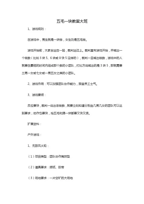 五毛一块教案大班