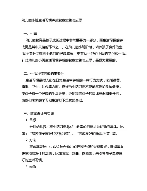 幼儿园小班生活习惯养成教案实践与反思