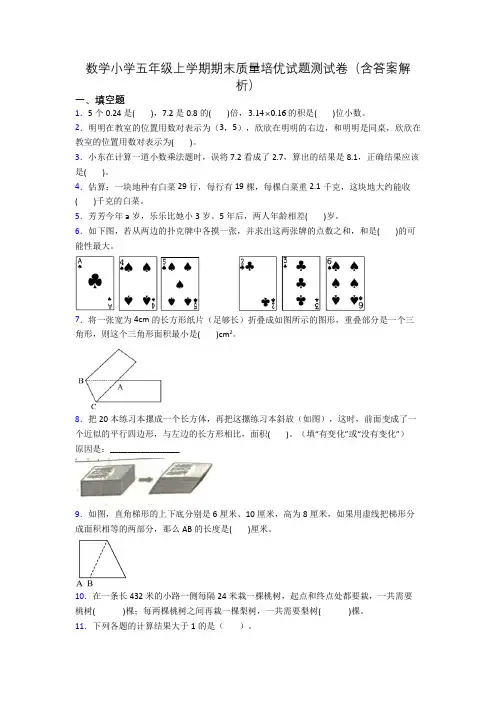 数学小学五年级上学期期末质量培优试题测试卷(含答案解析)