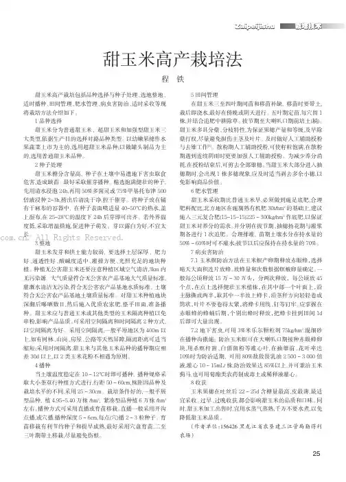 甜玉米高产栽培法