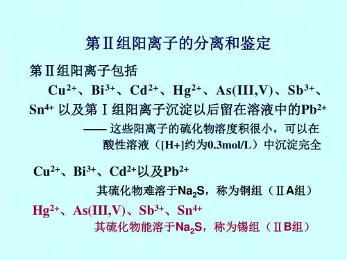 常见阳离子的分离与鉴定第II组阳离子