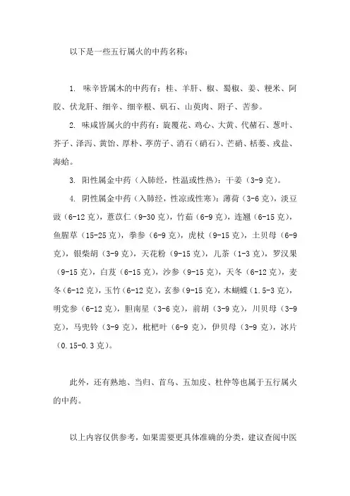 五行属火的中药名称