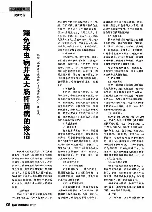 獭兔球虫病并发大肠杆菌病的诊治