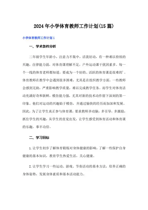 2024年小学体育教师工作计划(15篇)