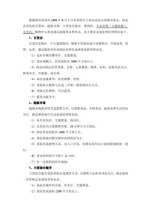 商业业态分类