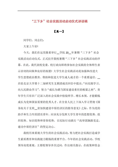 【精品】“三下乡”社会实践活动启动仪式讲话稿3篇